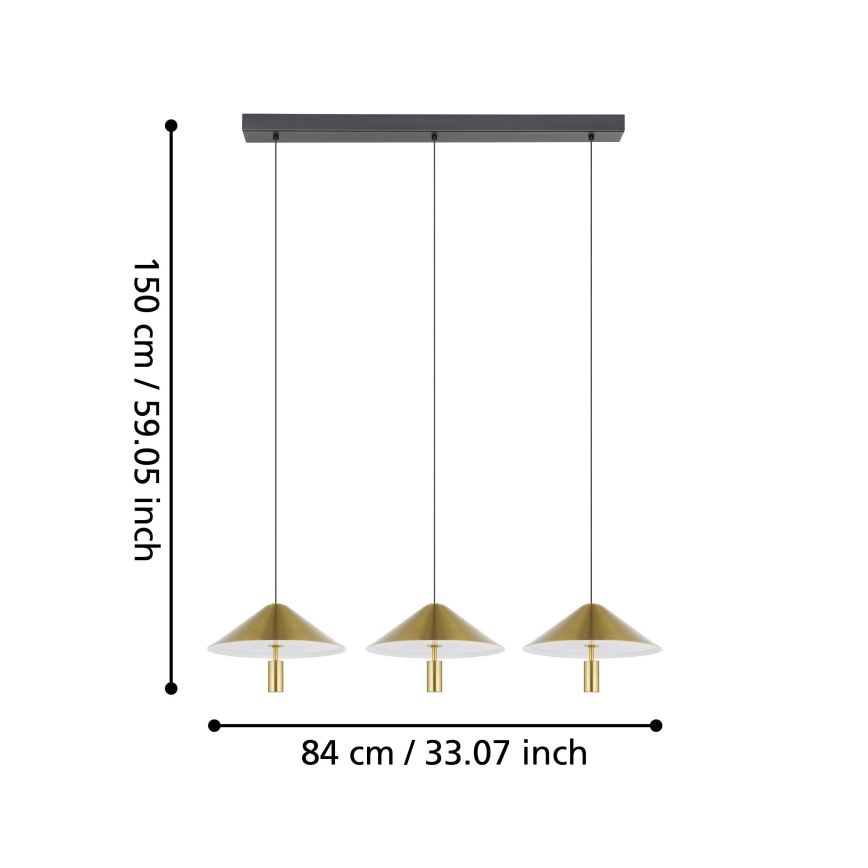 Eglo - LED Stmívatelný lustr na lanku 3xLED/12W/230V 3000K zlatá