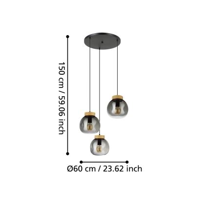 Eglo - Lustr na lanku 3xE27/40W/230V kouřová