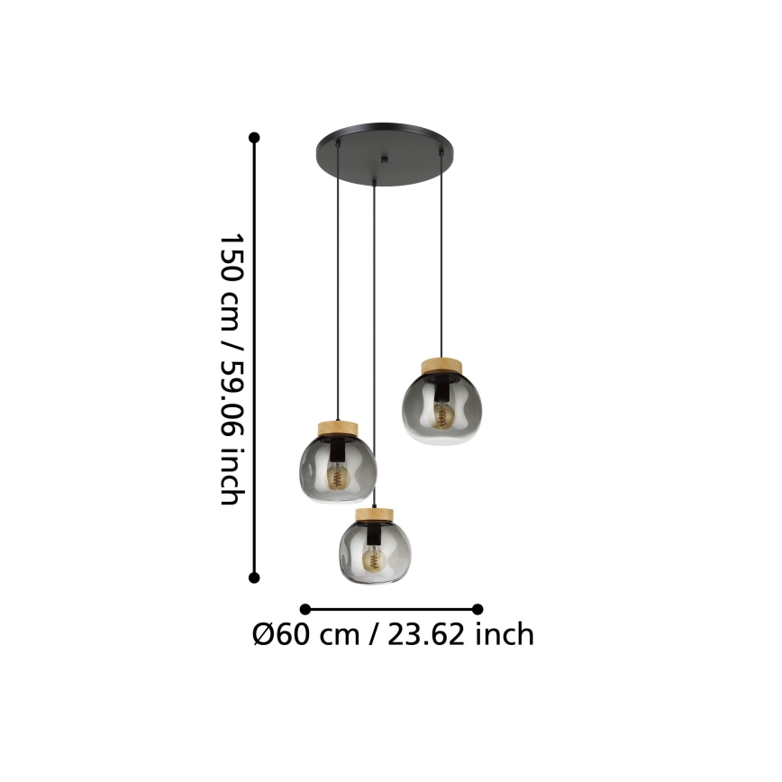 Eglo - Lustr na lanku 3xE27/40W/230V kouřová