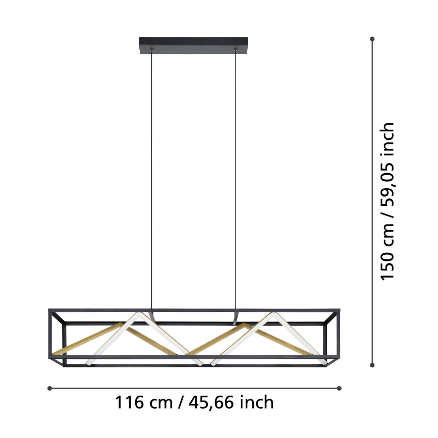 Eglo - LED Stmívatelný lustr na lanku LED/46W/230V 2700-6500K černá/zlatá + dálkové ovládání