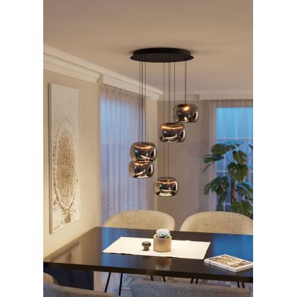 Eglo - LED Stmívatelný lustr na lanku 5xLED/5,8W/230V černá/kouřová