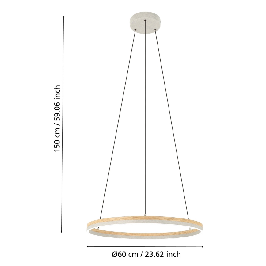 Eglo - LED Stmívatelný lustr na lanku LED/36W/230V 3000K šedá/dub
