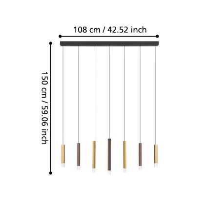 Eglo - LED Stmívatelný lustr na lanku 7xLED/3,1W/230V 3000K antracit/zlatá