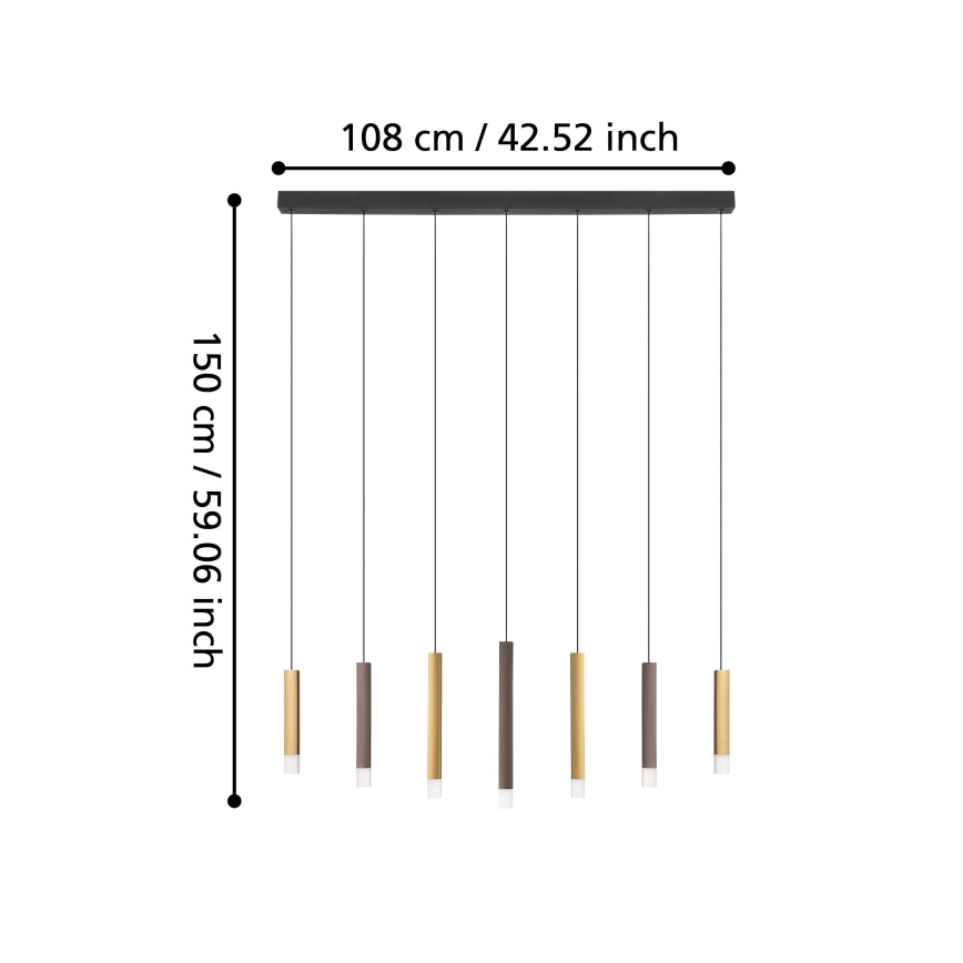 Eglo - LED Stmívatelný lustr na lanku 7xLED/3,1W/230V 3000K antracit/zlatá