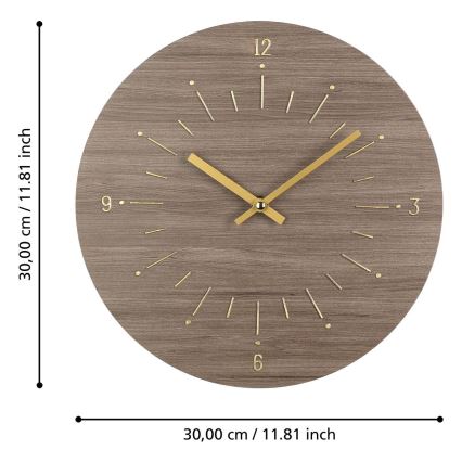 Eglo - Nástěnné hodiny 1xAA pr. 30 cm hnědá