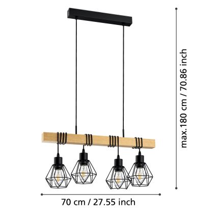 Eglo - Lustr na lanku 4xE27/60W/230V basket