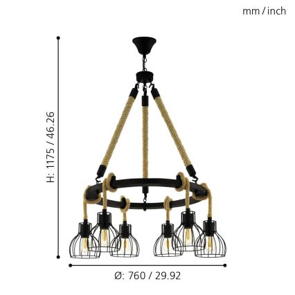 Eglo - Lustr na řetězu 6xE27/28W/230V