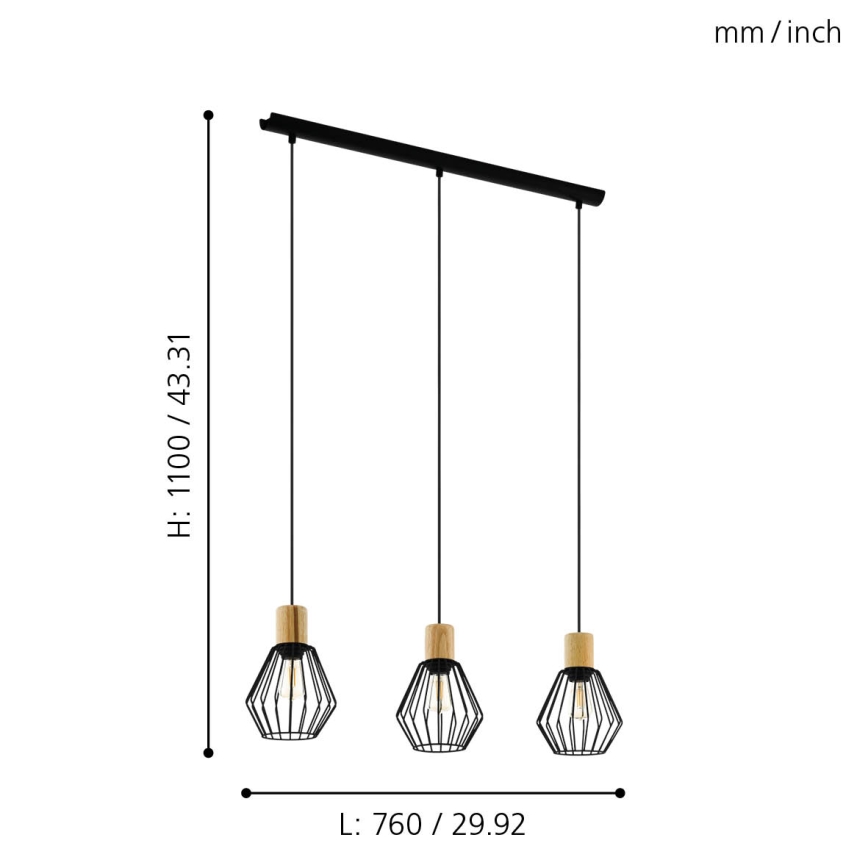 Eglo - Lustr na lanku 3xE27/60W/230V