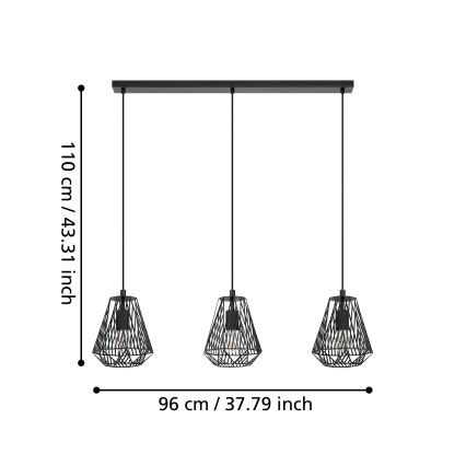 Eglo - Lustr na lanku 3xE27/40W/230V černá