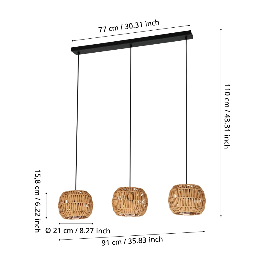 Eglo - Lustr na lanku 3xE27/40W/230V hnědá