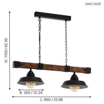 Eglo - Lustr na řetězu 2xE27/60W/230V