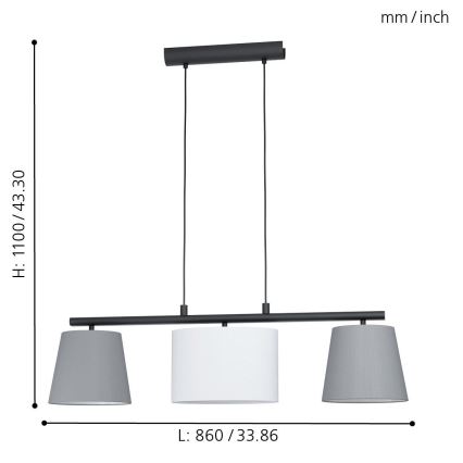 Eglo 55207 - Lustr na lanku ALMEIDA 3xE14/25W/230V šedá