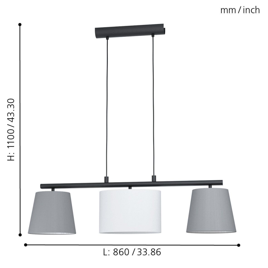 Eglo 55207 - Lustr na lanku ALMEIDA 3xE14/25W/230V šedá