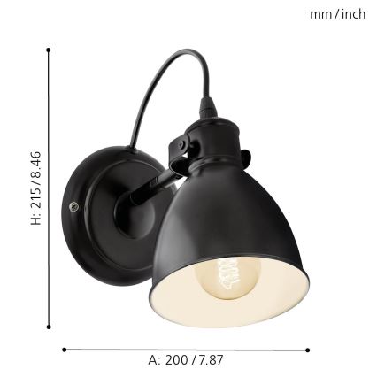 Eglo 55261 - Nástěnná lampa PRIDDY 1xE27/40W/230V černá
