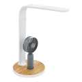 Eglo 55399 - LED Stmívatelná nabíjecí stolní lampa s ventilátorem LED/6,2W/5V 3000/4000/5000K 2000 mAh bílá/hnědá