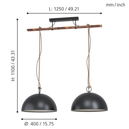 Eglo 78444 - Lustr na lanku HODSOLL 2xE27/40W/230V černá/hnědá