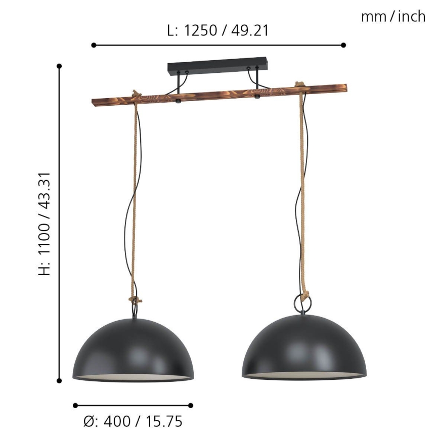 Eglo 78444 - Lustr na lanku HODSOLL 2xE27/40W/230V černá/hnědá