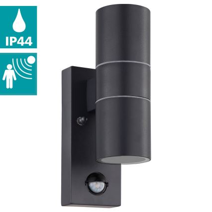 Eglo 79545- LED Venkovní nástěnné svítidlo se senzorem ARAPONGAS 2xGU10/2,8W/230V IP44 černá
