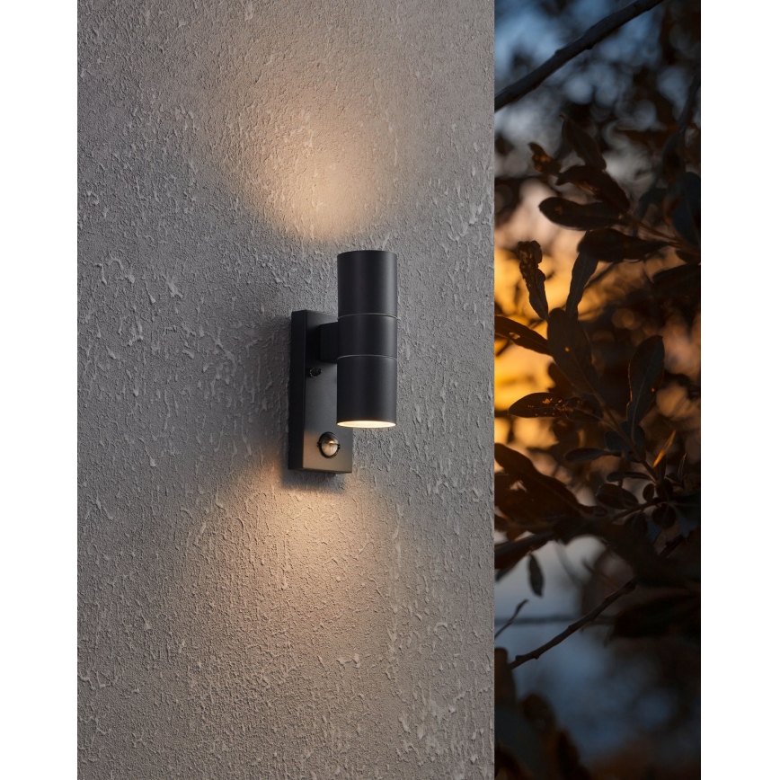 Eglo 79545- LED Venkovní nástěnné svítidlo se senzorem ARAPONGAS 2xGU10/2,8W/230V IP44 černá