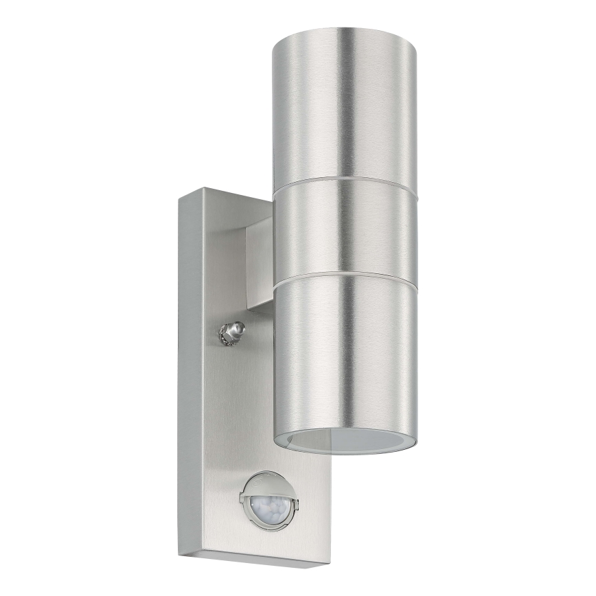 Eglo 79594- LED Venkovní nástěnné svítidlo se senzorem ARAPONGAS 2xGU10/2,8W/230V IP44 matný chrom