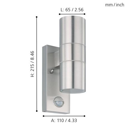 Eglo 79594- LED Venkovní nástěnné svítidlo se senzorem ARAPONGAS 2xGU10/2,8W/230V IP44 matný chrom