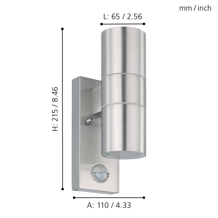 Eglo 79594- LED Venkovní nástěnné svítidlo se senzorem ARAPONGAS 2xGU10/2,8W/230V IP44 matný chrom