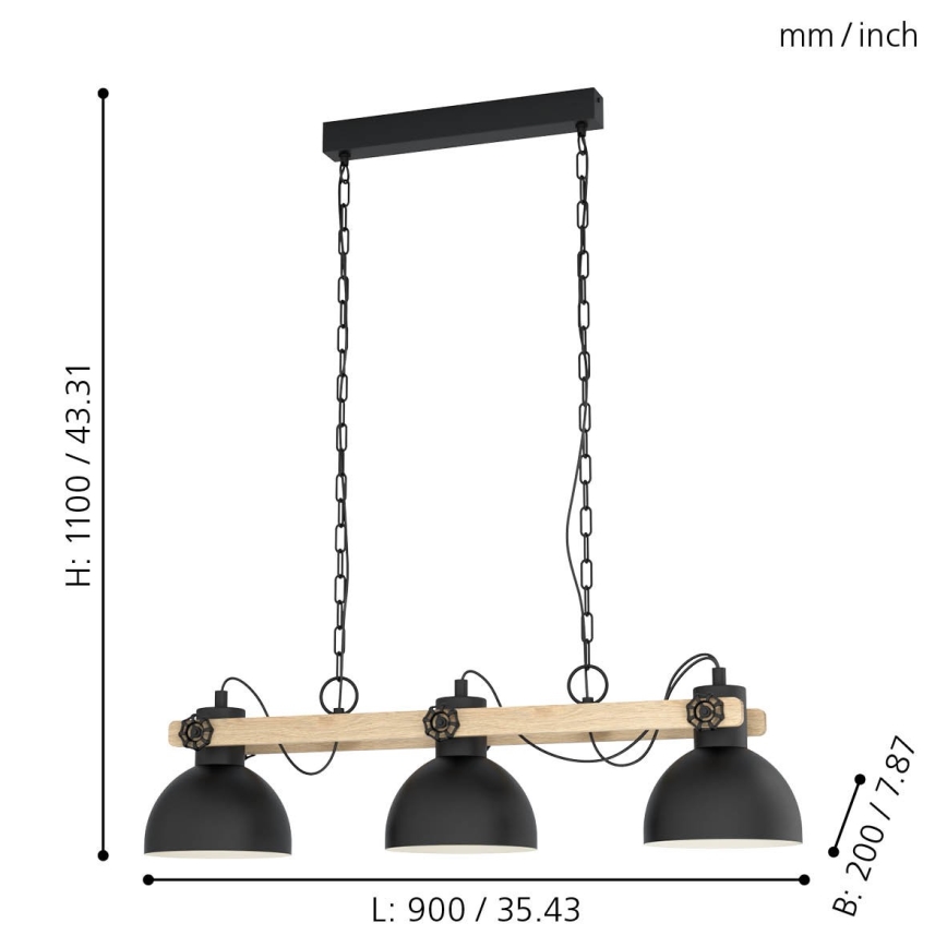 Eglo 79896 - Lustr na řetězu LUBENHAM 3xE27/28W/230V
