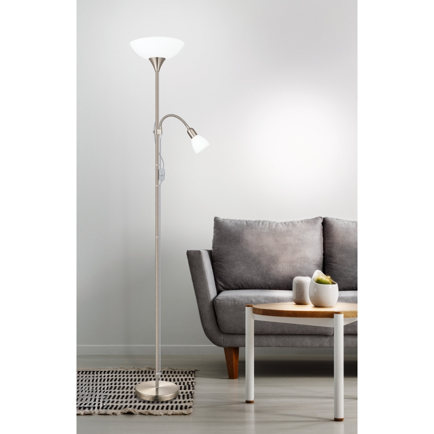 EGLO - Stojací lampa 1xE27/60W + 1xE14/25W matný chrom