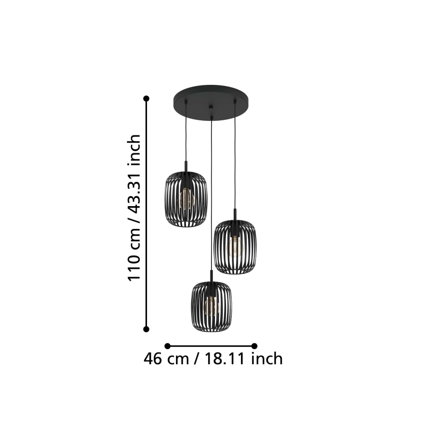 Eglo - Lustr na lanku 3xE27/40W/230V černá
