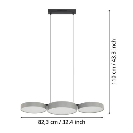 Eglo - LED RGBW Stmívatelný lustr na lanku 3xLED/7,5W/230V 2700-6500K šedá