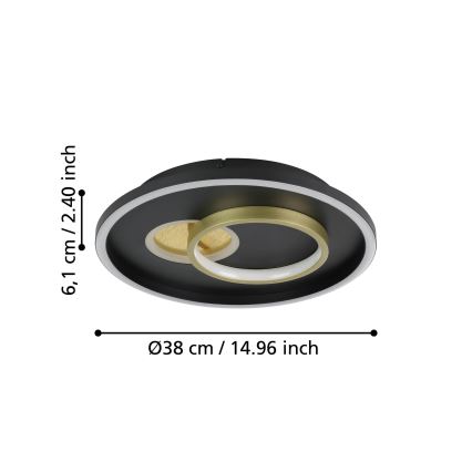 Eglo - LED Stropní svítidlo LED/14W/230V + LED/8,5W pr. 38 cm černá/zlatá