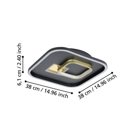 Eglo - LED Stropní svítidlo 1xLED/16,2W/230V + 1xLED/9,2W 38x38 cm černá/zlatá