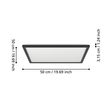 Eglo 901457 - LED Stmívatelné koupelnové stropní svítidlo LED/17W/230V 2700-6500K 50x50 cm IP44 černá + dálkové ovládání