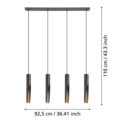 Eglo - LED Lustr na lanku 4xGU10/4,5W/230V 3000K černá/hnědá