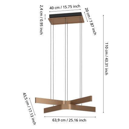 Eglo - LED RGBW Stmívatelný lustr na lanku 2xLED/18W/230V měděná/černá