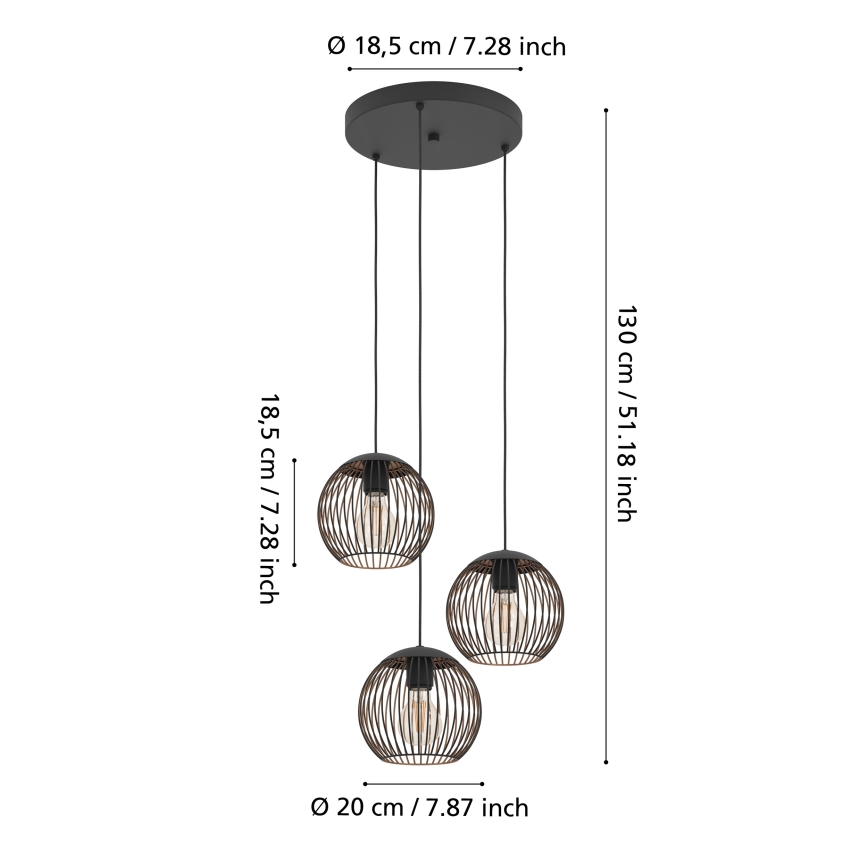 Eglo - Lustr na lanku 3xE27/60W/230V černá