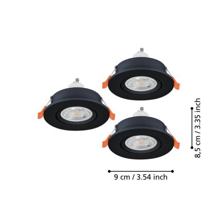 Eglo - SADA 3x LED Podhledové bodové svítidlo 1xGU10/4,5W/230V černá