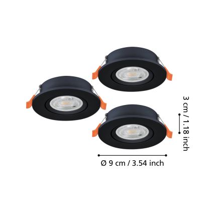 Eglo - SADA 3x LED Podhledové bodové svítidlo LED/4,8W/230V 2700/4000/6500K černá