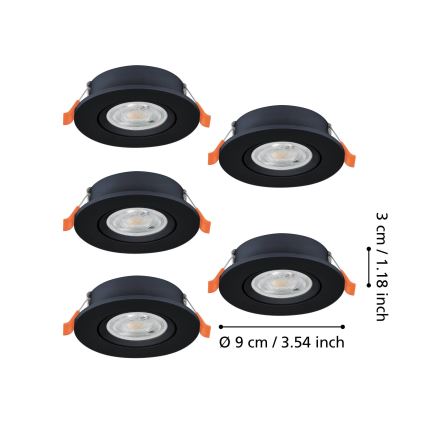 Eglo - SADA 5x LED Podhledové bodové svítidlo LED/4,8W/230V 2700/4000/6500K černá