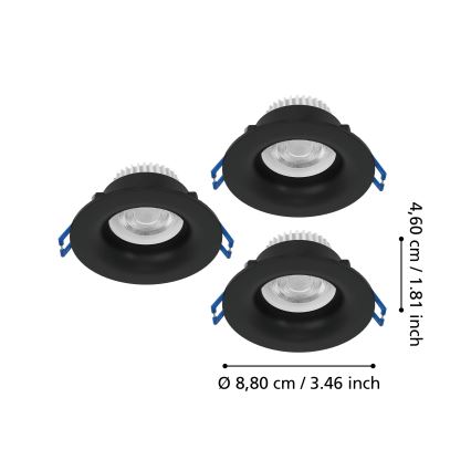 Eglo - SADA 3x LED Koupelnové podhledové svítidlo LED/4,9W/230V 2700/4000/6500K pr. 8,8 cm IP65 černá