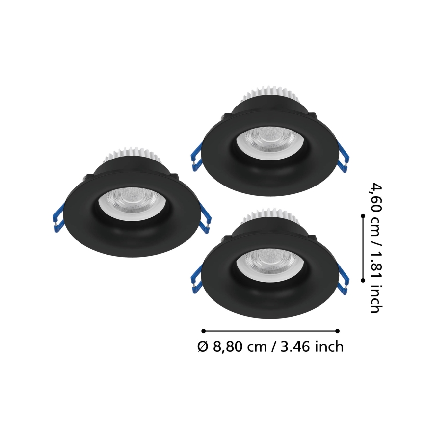 Eglo - SADA 3x LED Koupelnové podhledové svítidlo LED/4,9W/230V 2700/4000/6500K pr. 8,8 cm IP65 černá