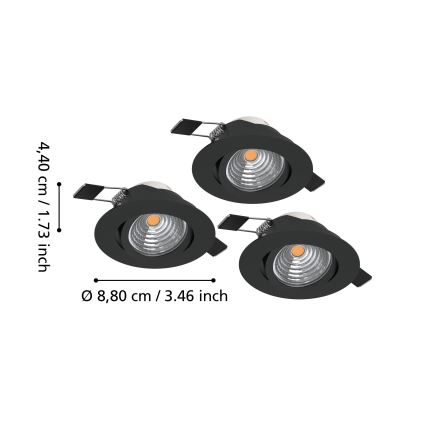 Eglo - SADA 3x LED Stmívatelné podhledové svítidlo LED/6,4W/230V pr. 8,8 cm černá