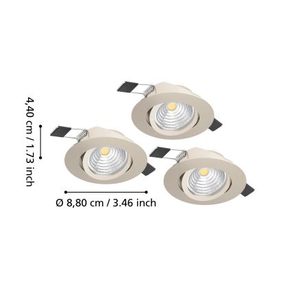 Eglo - SADA 3x LED Stmívatelné podhledové svítidlo LED/6,4W/230V pr. 8,8 cm matný chrom