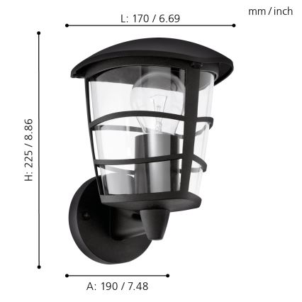 Eglo - LED Venkovní nástěnné svítidlo 1xE27/8,5W/230V IP44