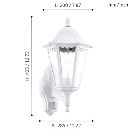 Eglo - Venkovní nástěnné svítidlo s čidlem 1xE27/60W/230V IP44