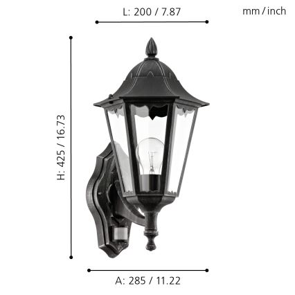 Eglo - Venkovní nástěnné svítidlo s čidlem 1xE27/60W/230V IP44