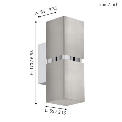 Eglo - LED Nástěnné svítidlo 2xGU10/3.3W/230V hranaté