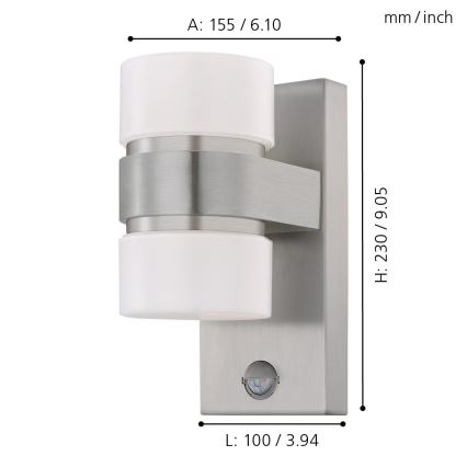 Eglo - LED Venkovní nástěnné svítidlo s čidlem 2xLED/6W IP44