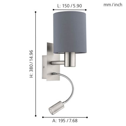 Eglo - LED Flexibilní svítidlo 1xE27/40W+LED/3,8W šedá