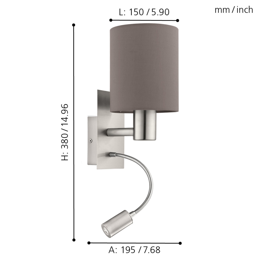 Eglo - LED Flexibilní svítidlo 1xE27/40W+LED/3,8W šedá